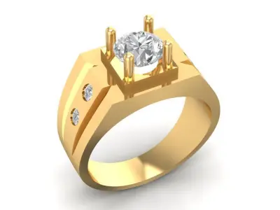 Classic Men Ring with Round Diamond 3D Model 654 3D print model