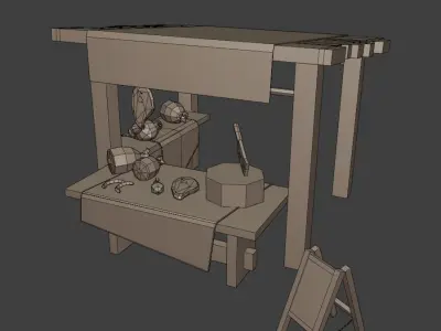 Stylized Butcher Stall Low-poly 3D model