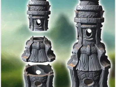 Large medieval tower with wooden door and concave roof and woode 3D print model purchase