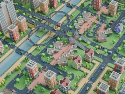 Cartoon City Scene Stylized Urban Environment 3D model