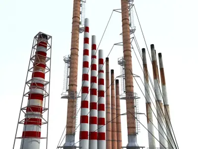 Chemical Plant Chimney Pack Low-poly 3D model