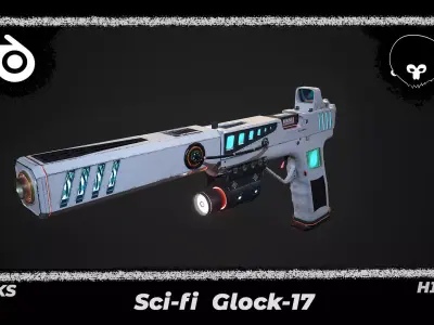 Sci-fi Glock-17 Low-poly 3D model