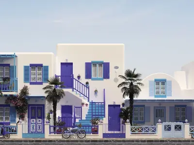 Exterior Greece Santorini Houses 3D model