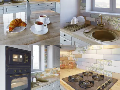 Classic kitchen with island and with sink under the window  3D model
