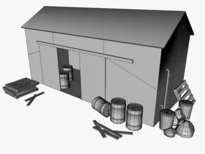 Low poly warehouse wooden shed 3D model