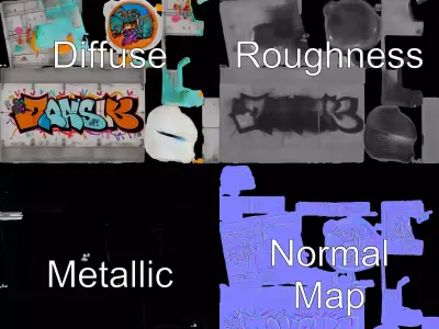 Urban Graffiti Wall model pack Low-poly 3D model