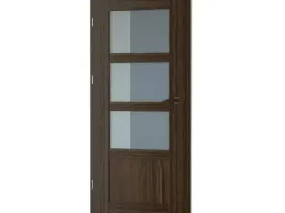 Dark Wooden Door With Glass 3D model