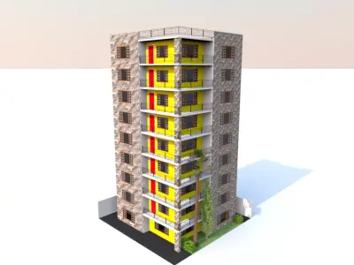 8 floor tall yellow apartment building code 102  Free 3D print model