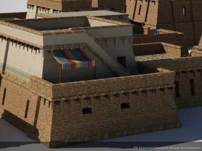 D Kit 02 Egyptian Common House Architecture Kit Low-poly 3D model