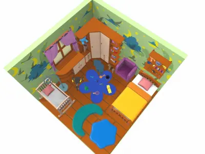 Isometric cartoon children room 04 3D model