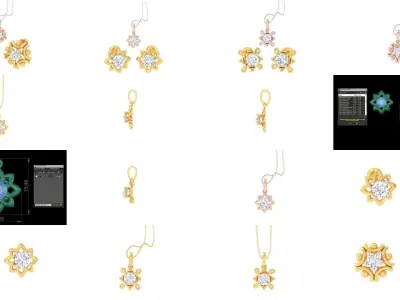 35 Solitaire Super Light Weight Earring Pendant Sets Collection 3D Model Pack