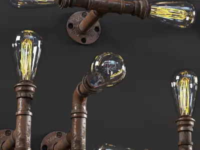 3dasset industrial pipe wall lights2 3D model
