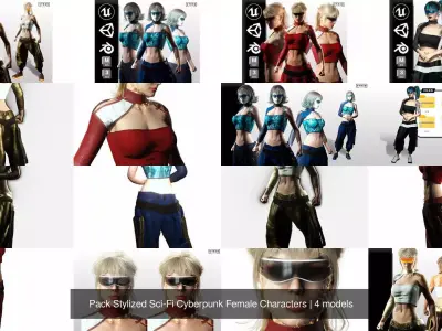 Pack Stylized Sci-Fi Cyberpunk Female Characters