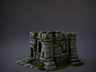 MossCovered Stone Fortress model pack Low-poly 3D model