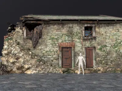 Old stone barn Low-poly 3D model