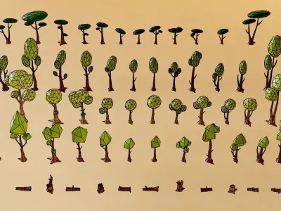 Tree and Trunk kitbash VOL 01 Low-poly 3D model