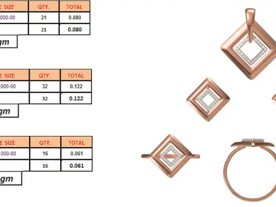 Light Minimalist Diamond Ring Earrings Pendant Set 3D print model