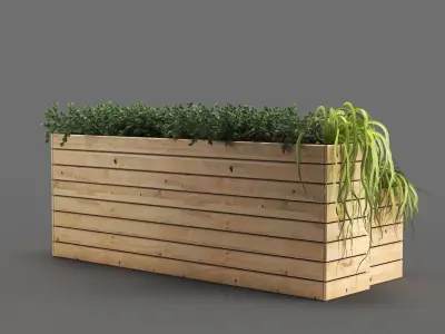 bench648 wooden bench with plants 3D model