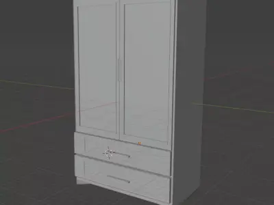 Realistic Wooden Wardrobe 3D Model Openable Doors and Drawers Low-poly 3D model
