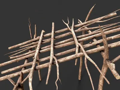 Primitive Wood Stick Jungle Shelter 14 Low-poly 3D model