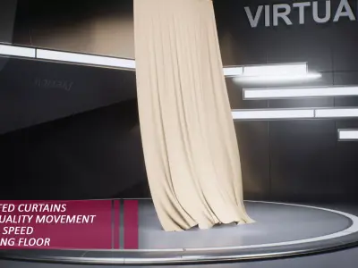 Pack of Touching Floor wind Animated Curtains with 5 wind speed 3D model