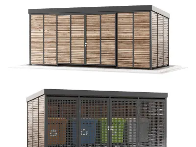 Garbage bins containers with fencing 3D model