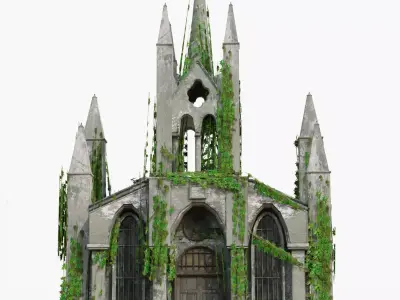 Cathedral church Abandoned old - realistic low poly Low-poly 3D model