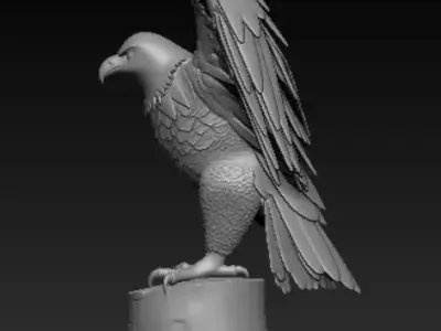 Open Wings Eagle Statue on Tree Stump Detailed Sculpture 3D print model