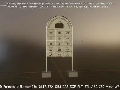 Company Signpost 3 Columns High-Poly Version 3D model