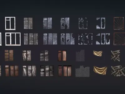 Post-Apocalyptic Broken Windows - Modular Barricade Pack Low-poly 3D model