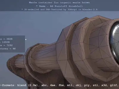 Waste container for organic waste brown - RAL 8025 Blassbraun Low-poly 3D model