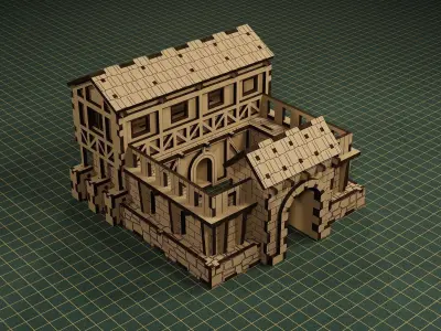 Lasercut - Medieval Barracks 3D Wood Puzzle 3D model