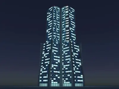 Skyscrapers tall building at night 3D Model Pack