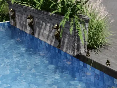 NAT and FRED frogs and seahorse lumion fountains Low-poly 3D model