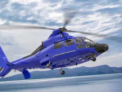  Oceanographic Research Ship with Helicopter on Water 