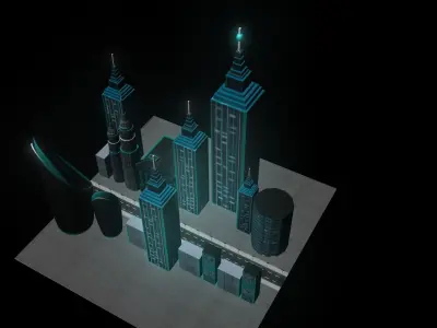 Sci-Fi Gaming City Exterior  Low-poly 3D model