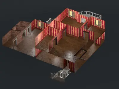 Post-apocalyptic Administrative Building w Interior Low-poly 3D model