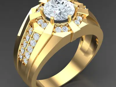 Light Gold Diamond Men Ring 2MR084 3D model