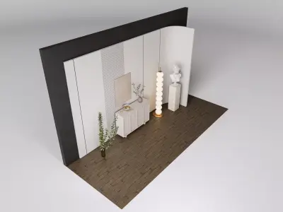 Sideboard with wall panel and flooring 13 3D model