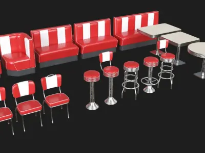 Retro Diner 50s Furniture Bundle (Modular & PBR)