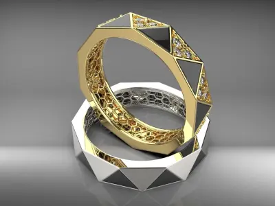 2 Sided Triangle Ring with stone and Enamel 3D print model