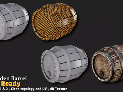 Wooden Barrel Game Ready VOL01 Low-poly 3D model
