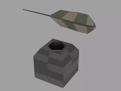 Low Poly Inkwell - Quill Game Ready Low-poly 3D model