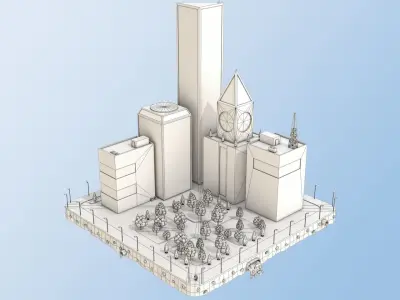 Low Poly City Block Skyscraper Buildings  Low-poly 3D model
