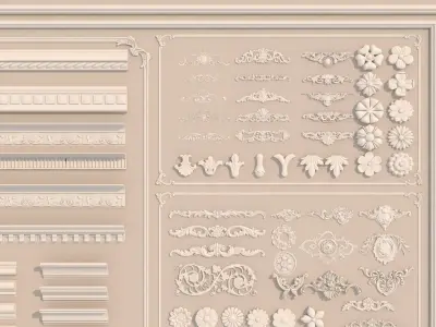 Collection stucco molding frame plaster column Low-poly 3D model