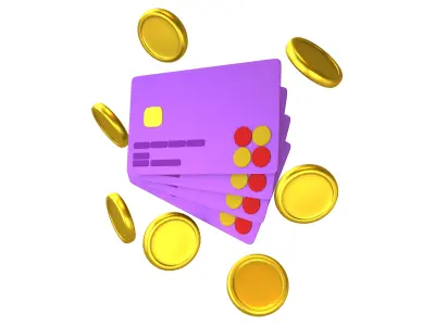 Credit Cards Floating Gold Coins Icon v1 003 Low-poly 3D model