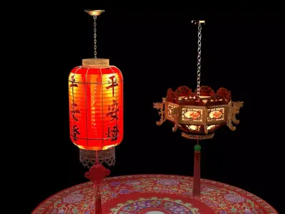 Chinese Red Lantern  Low-poly 3D model