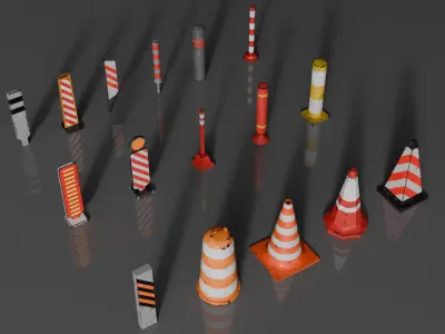 Street Traffic Cone Set Low-poly 3D model