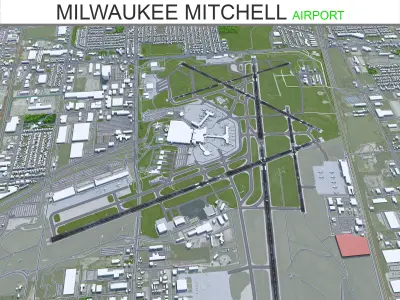 Milwaukee Mitchell Airport 10km Low-poly 3D model