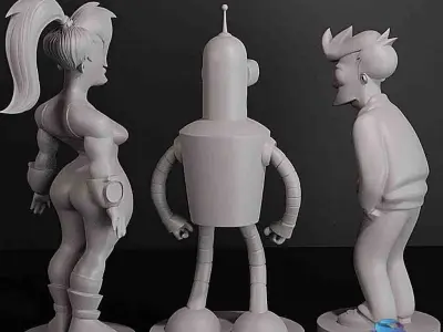 Futurama Set - Fry -Bender - Leela - STL Files with Presupports 3D print model